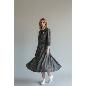 Vintage Act I New York Floral Midi Dress With Lace Collar